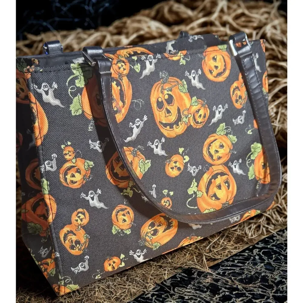 Jack O'Lantern Halloween purse/tote Black w/ Snap Closure 10